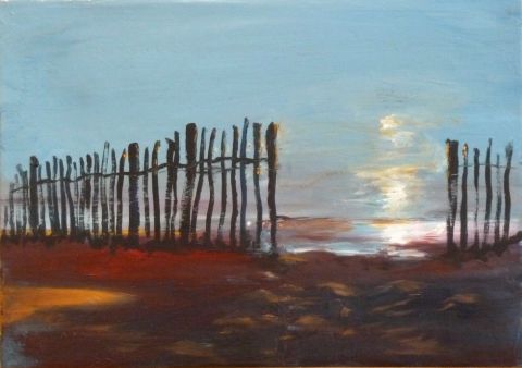 Sur la plage d'Ecault, le soir - Peinture - Jean-Pierre Henichart