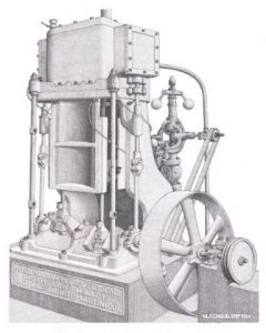 Dessin de Francois MOLL: Machine à vapeur verticale - Distillerie Hardy - Tartane - Trinité