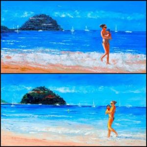 Peinture de Chantal  Urquiza: Aller retour sur la plage de BREGANÇON 
