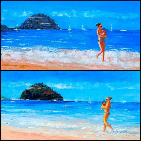 Aller retour sur la plage de BREGANÇON  - Peinture - Chantal  Urquiza