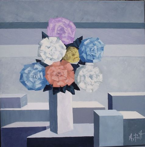 L'artiste Andre Batt - Bouquet fleurs pastel