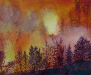 Peinture de Christian Bligny: La forêt en feu