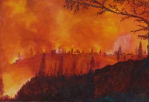 Peinture de Christian Bligny: La maison brûle