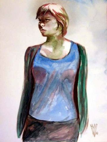 Jeune femme - Peinture - Hano Pierre
