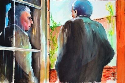 Le temps à sa fenêtre - Peinture - Hano Pierre