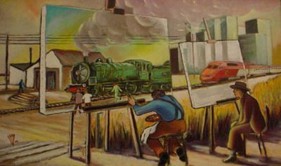 Le train train du temps - Peinture - Hano Pierre