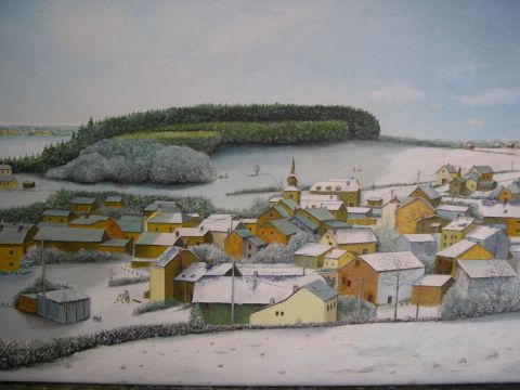 le village enneigé - Peinture - RA FREDERICK