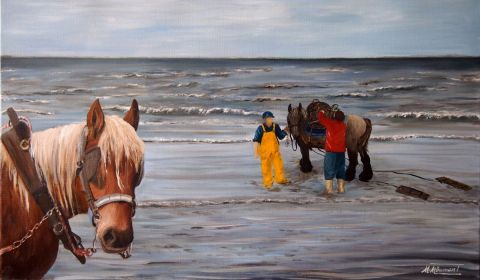 Oostduinkerke et la pêche à cheval - Peinture - Marie-Mathilde Dumont