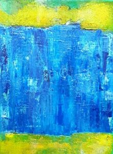 Voir cette oeuvre de Vero MAZUREK: bleu et bandes jaunes_ 33X24 CM