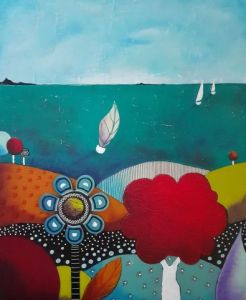 Peinture de Marie-Pierre JAN: Jardin de bord de mer