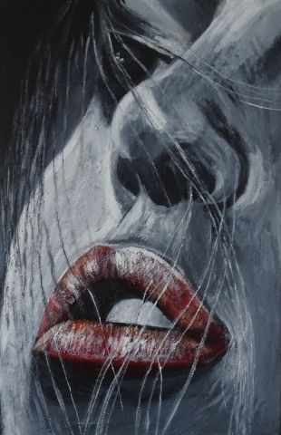 the red lips - Peinture - sandrine richalet