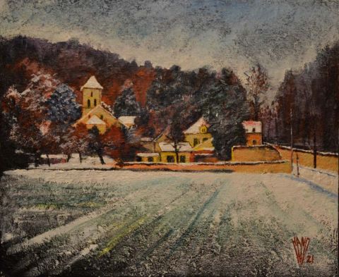 Luzancy sous la neige - Peinture - Hano Pierre