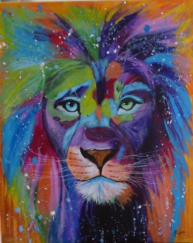 lion pop art - Peinture - sandrine richalet