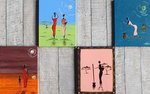 lot de 4 peintures au couleurs de l'Afrique - Peinture - johann mastil