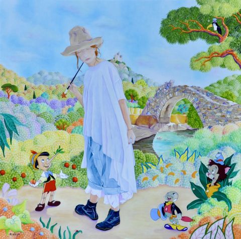 L'artiste martine alison - La fée bleue a rendez-vous avec Pinocchio au pont des fées à Grimaud L'artiste martine alison - La fée bleue a rendez-vous avec Pinocchio au pont des fées à Grimaud
