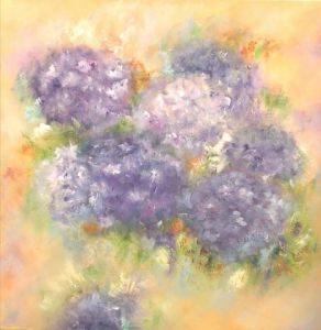 Peinture de MARTINE GREGOIRE: Harmonie d'hortensias mauves