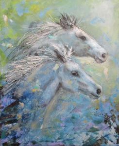 Voir cette oeuvre de christine chaussade: Deux chevaux bleus