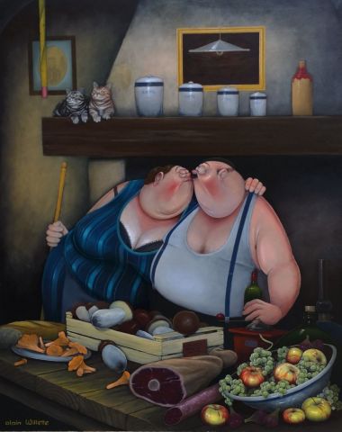 Aux premières girolles. - Peinture - Alain Willette Aux premières girolles. - Peinture - Alain Willette