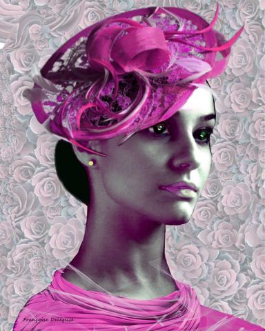 la dame au chapeau rose - Art numerique - Françoise DELEGLISE