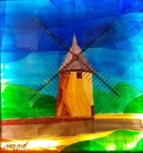 Vitrail de van - mo: Le moulin des Alouettes