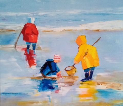 Jeux d'enfants à marée basse - Peinture - Thierry REGIS