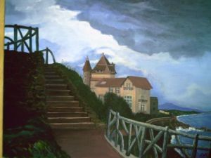 Peinture de claude LOTH: La villa BELZA à Biarritz vue des jardins du haut