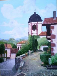 Peinture de claude LOTH: Vue de l'Eglise de Zagaramundi  près de la frontière espagnole
