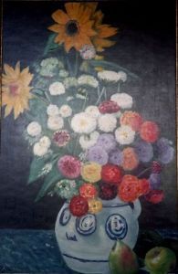 Peinture de claude LOTH: Fleurs en pot de grès