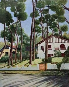 Peinture de claude LOTH: Maison basque dans la pinède à Anglet