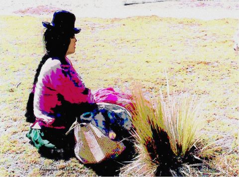L'artiste Françoise DELEGLISE - Péruvienne au bord du lac Titicaca