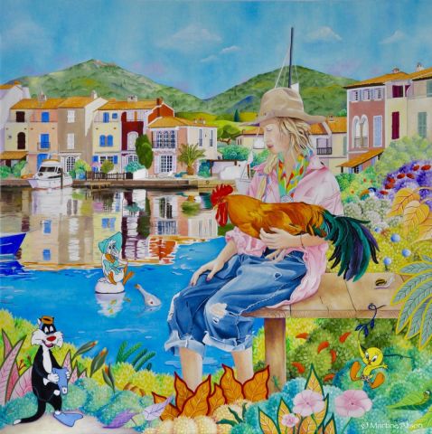 LA BANDE A CHARLIE LE COQ ET SYLVESTRE A PORT-GRIMAUD - Peinture - martine alison