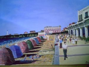 La grande plage à Biarritz - Peinture - claude LOTH