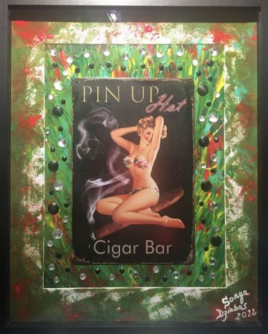 «  Cigar Bar Pin-up «  - Mixte - SONYA DZIABAS «  Cigar Bar Pin-up «  - Mixte - SONYA DZIABAS