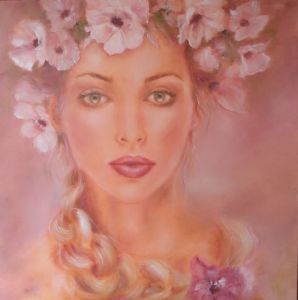 Peinture de MARTINE GREGOIRE: Femme fleurs et tresse