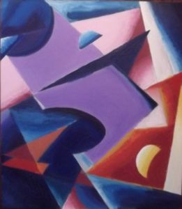 Peinture de Raphael Canossa: Composition suprématiste avec centre violet, rouge et bleu