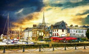 Peinture de Pierre frederick PETETIN: Honfleur. Les stores rouges - Le vieux port. Tous droits réservés