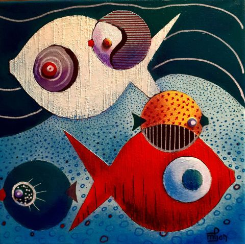 Famille poisson - Peinture - Marie-Pierre JAN Famille poisson - Peinture - Marie-Pierre JAN