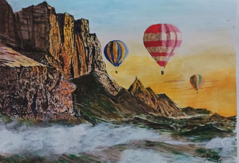 Voyage en mongolfière - Peinture - Christian Bligny