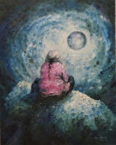 Peinture de Daisy JAUZE: Dame sur le rocher
