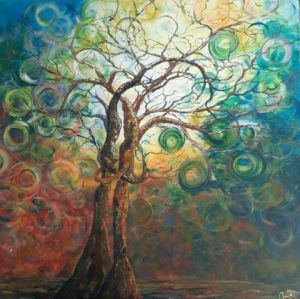 Peinture de Claud : Les deux arbres - l'étreinte 