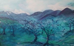 Peinture de Claud : Les oliviers bleus 