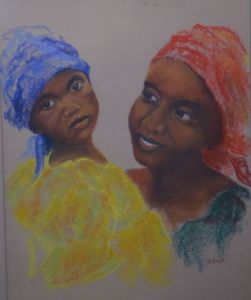 Peinture de janine chetivet: jeune mère africaine