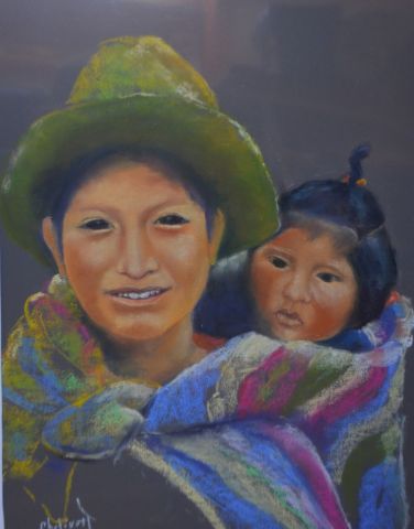 jeune mère peruvienne - Peinture - janine chetivet