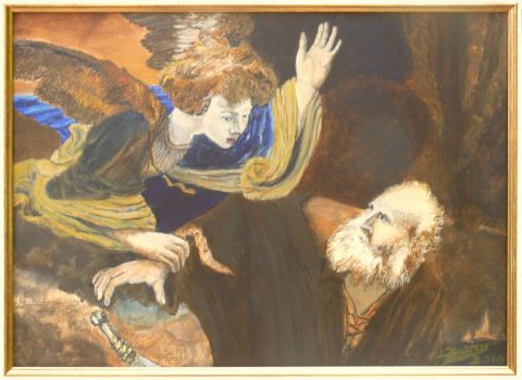 Copie partiel de l'ange et Abraham de Rembrant - Peinture - Sthimo