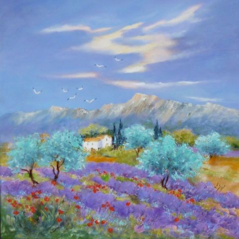 Lavandes et oliviers - Peinture - LYN LENORMAND