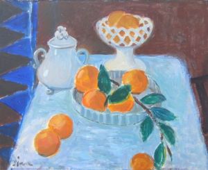 Peinture de DENISE JOUVE: nature morte aux oranges