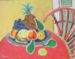 Peinture de DENISE JOUVE: nature morte à l ananas