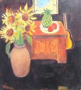 Peinture de DENISE JOUVE: ananas et guitare