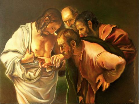 Reproduction Caravage - L'incredulite de St. Thomas - Peinture - diduta Reproduction Caravage - L'incredulite de St. Thomas - Peinture - diduta
