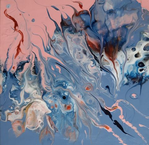 Rêverie en bleu et rose 1 - Peinture - Claud 